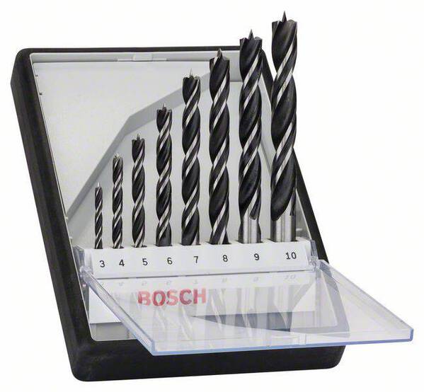 Bosch Accessories 2607010533 Holz-Spiralbohrer-Set 8teilig 3 mm, 4 mm, 5 mm, 6 mm, 7 mm, 8 mm, 9 mm, 10 mm Zylinderscha
