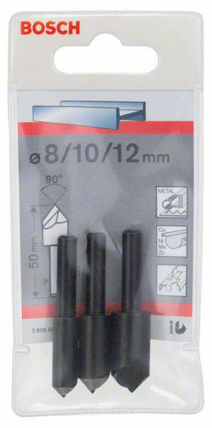 Bosch Accessories 2608596667 Kegelsenker-Set 3teilig 8 mm, 10 mm, 12 mm HSS Zylinderschaft 1 Set