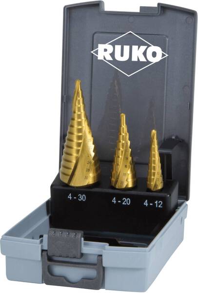 RUKO 101026TRO Stufenbohrer-Set 3teilig 4 - 12 mm, 4 - 20 mm, 4 - 30 mm HSS 3-Flächenschaft 1 Set