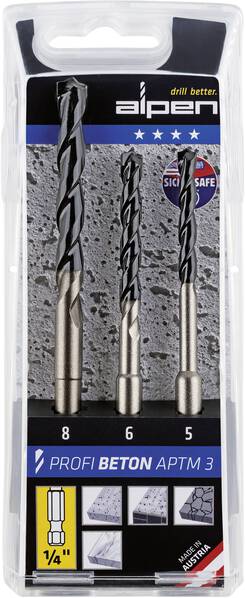 Alpen APTMS 3 0000101803100 Beton-Spiralbohrer-Set 3teilig 5 mm, 6 mm, 8 mm 1/4" (6.3 mm) 1 St.