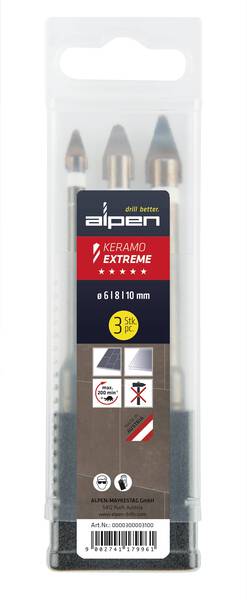 Alpen Keramo extreme Box 0000300003100 Glasbohrer-Set 6 mm, 8 mm, 10 mm Zylinderschaft 1 St.
