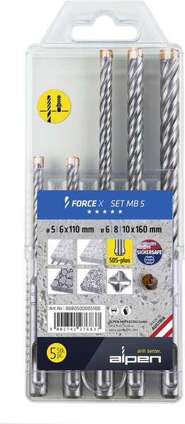 Alpen DS+ FORCE X MB 5 0080500005100 Beton-Spiralbohrer-Set 5teilig 1 St.