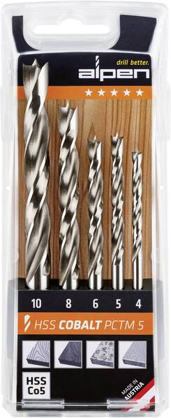 Alpen 0063300005100 Holz-Spiralbohrer-Set 5teilig 4 mm, 5 mm, 6 mm, 8 mm, 10 mm 1 St.