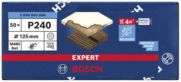 Bosch Accessories EXPERT M480 2608900686 Schleifnetz für Exzenterschleifer ungelocht Körnung (num) 240 (Ø) 125 mm 50 St