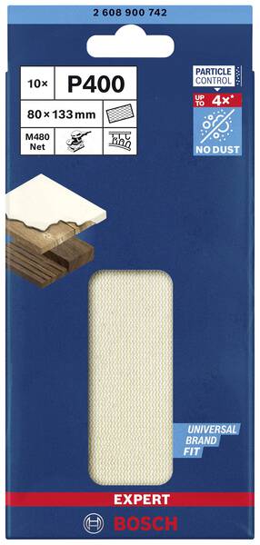 Bosch Accessories EXPERT M480 2608900742 Schleifnetz für Schwingschleifer ungelocht Körnung (num) 400 (L x B) 133 mm x