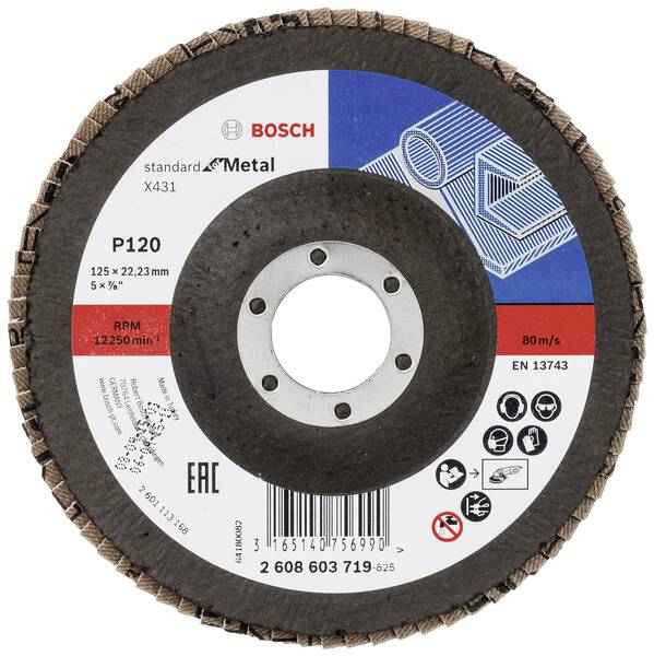 Bosch Accessories 2608603719 X431 Fächerschleifscheibe Durchmesser 125 mm Bohrungs-Ø 22.33 mm Stahl 1 St.
