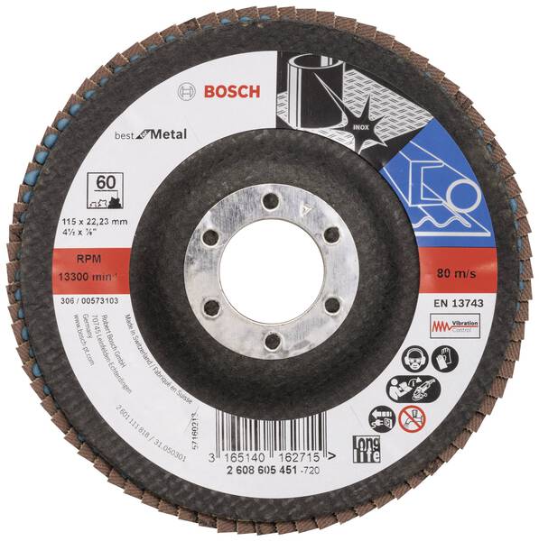 Bosch Accessories 2608605451 X571 Fächerschleifscheibe Durchmesser 115 mm Bohrungs-Ø 22.33 mm Stahl 1 St.