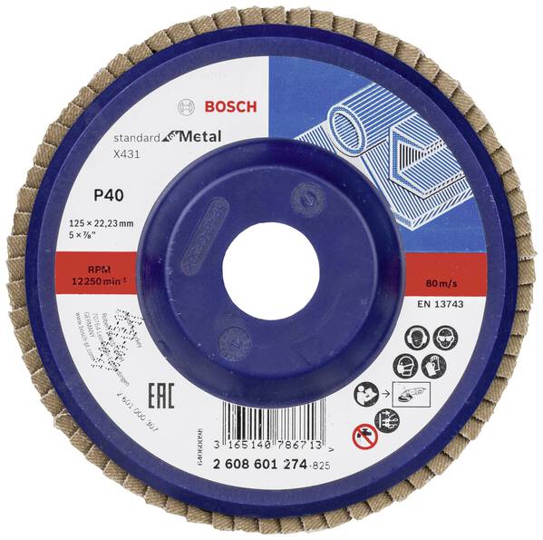 Bosch Accessories 2608601274 X431 Fächerschleifscheibe Durchmesser 125 mm Bohrungs-Ø 22.33 mm Stahl 1 St.