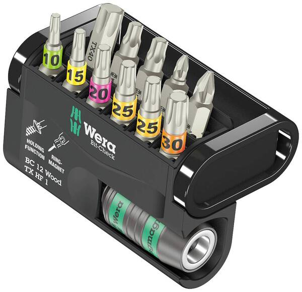 Wera Bit-Check 12 Wood TX HF 1 05057435001 Bit-Set 12teilig TORX, Kreuzschlitz Phillips, Kreuzschlitz Pozidriv