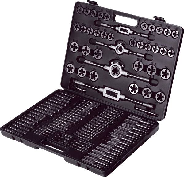 TOOLCRAFT TO-9913164 gehärteter legierter Stahl, Wolframstahl Gewindebohrer- und Schneideisensatz 1 Set