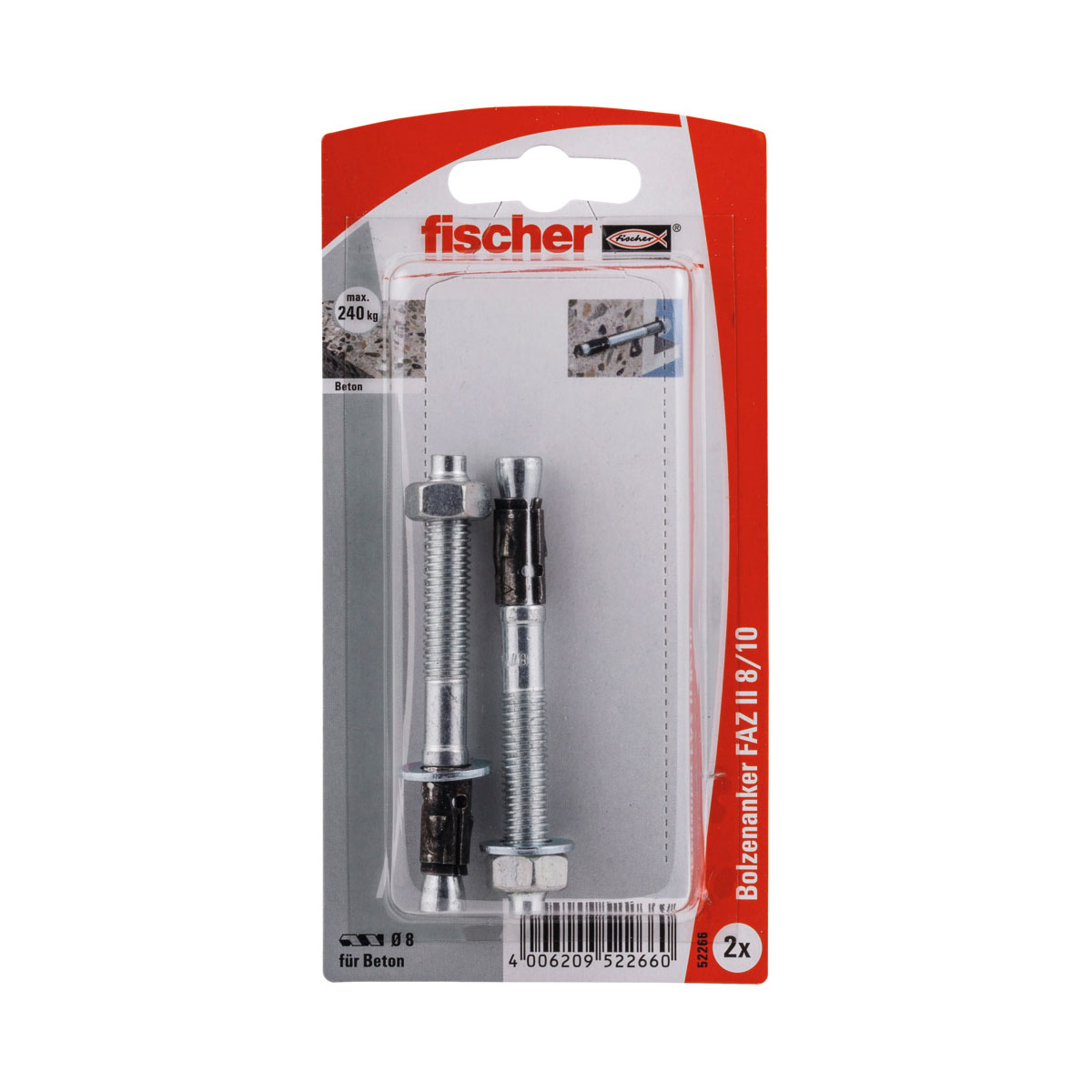 Fischer Bolzenanker FAZ II 8/10 mm galvanisch verzinkt 2 Stück | 10 | 2 | 10 | 109537