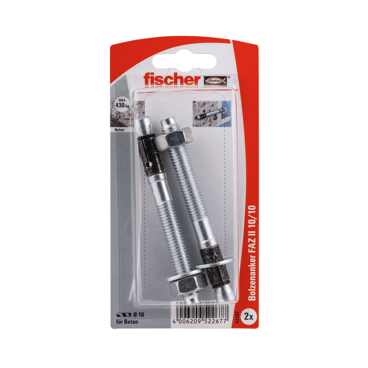 Fischer Bolzenanker FAZ II 10/10 mm galvanisch verzinkt 2 Stück | 10 | 2 | 10 | 109538