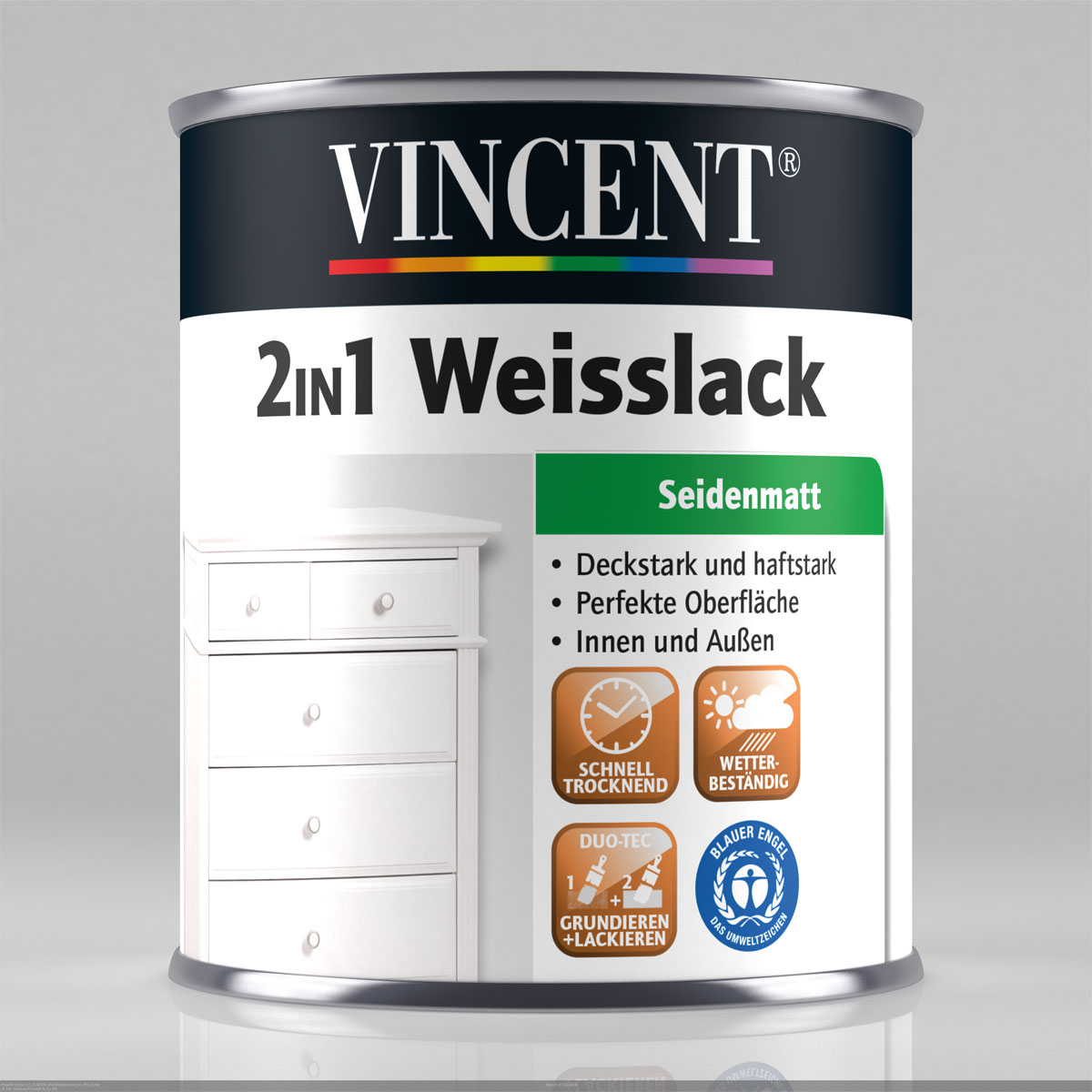 Vincent Weißlack 2in1 RAL 9010 Reinweiß seidenmatt 375 ml | 375 | 0,375 | Seidenmatt | 110684
