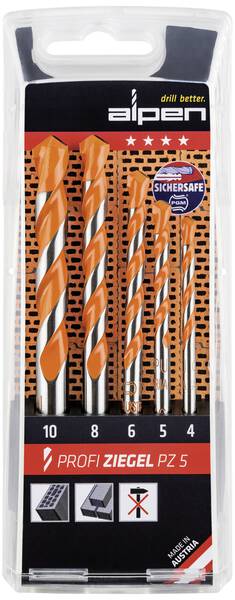 Alpen 200705100 Ziegelbohrer-Set 5teilig 4 mm, 5 mm, 6 mm, 8 mm, 10 mm Zylinderschaft 1 Set