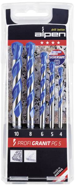 Alpen 25700005100 Granitbohrer-Set 5teilig 4 mm, 5 mm, 6 mm, 8 mm, 10 mm Zylinderschaft 1 Set