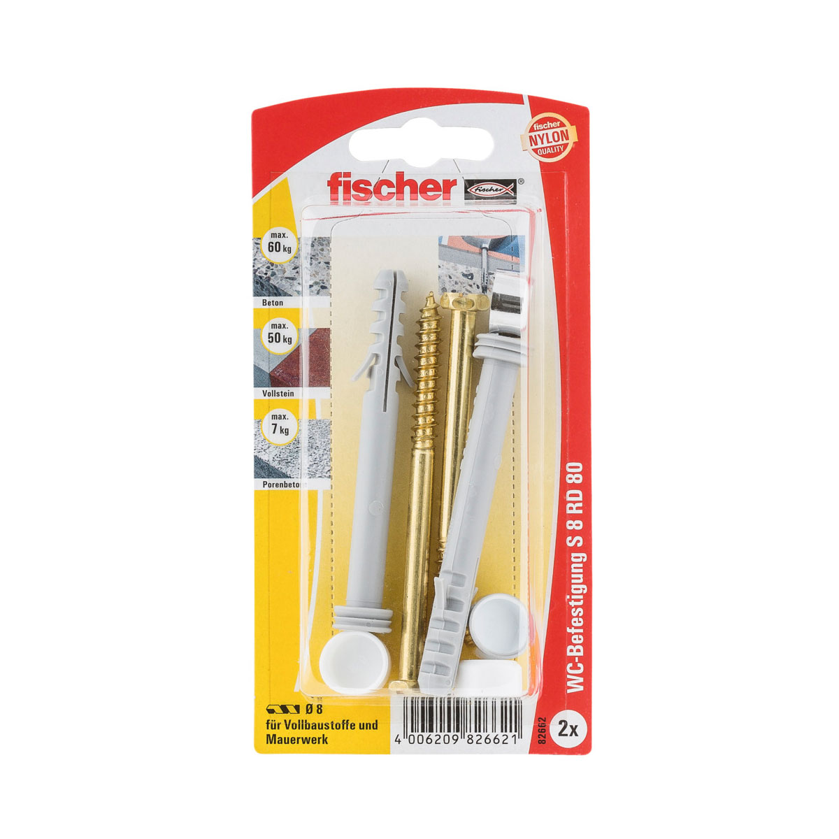 Fischer  WC-Befestigung S 8 RD 80 mm 2 Stück | 130357