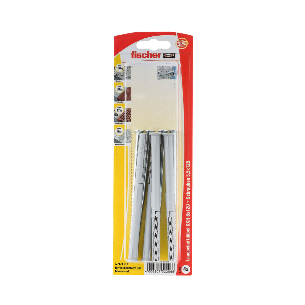 Fischer Langschaftdübel SX R 8 x 120 mm Z-Senkkopfschraube 4 Stück | 8 | Z-Senkkopfschraube | 120 | 132754