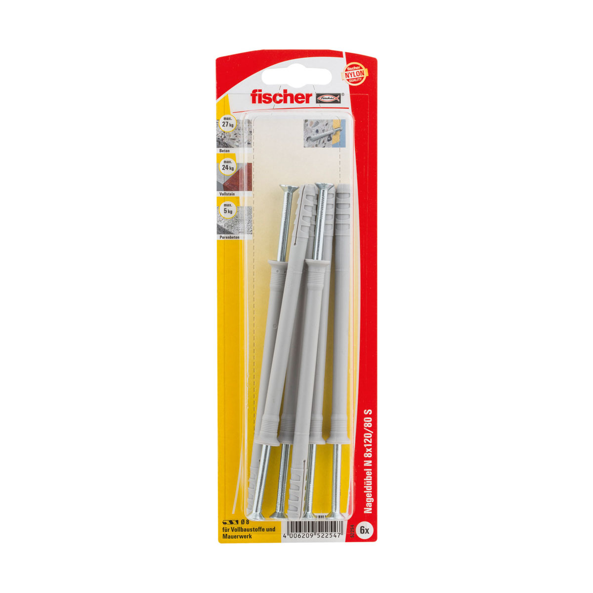 Fischer  Nageldübel N 8 x 120 mm mit Schraube 6 Stück | 132834