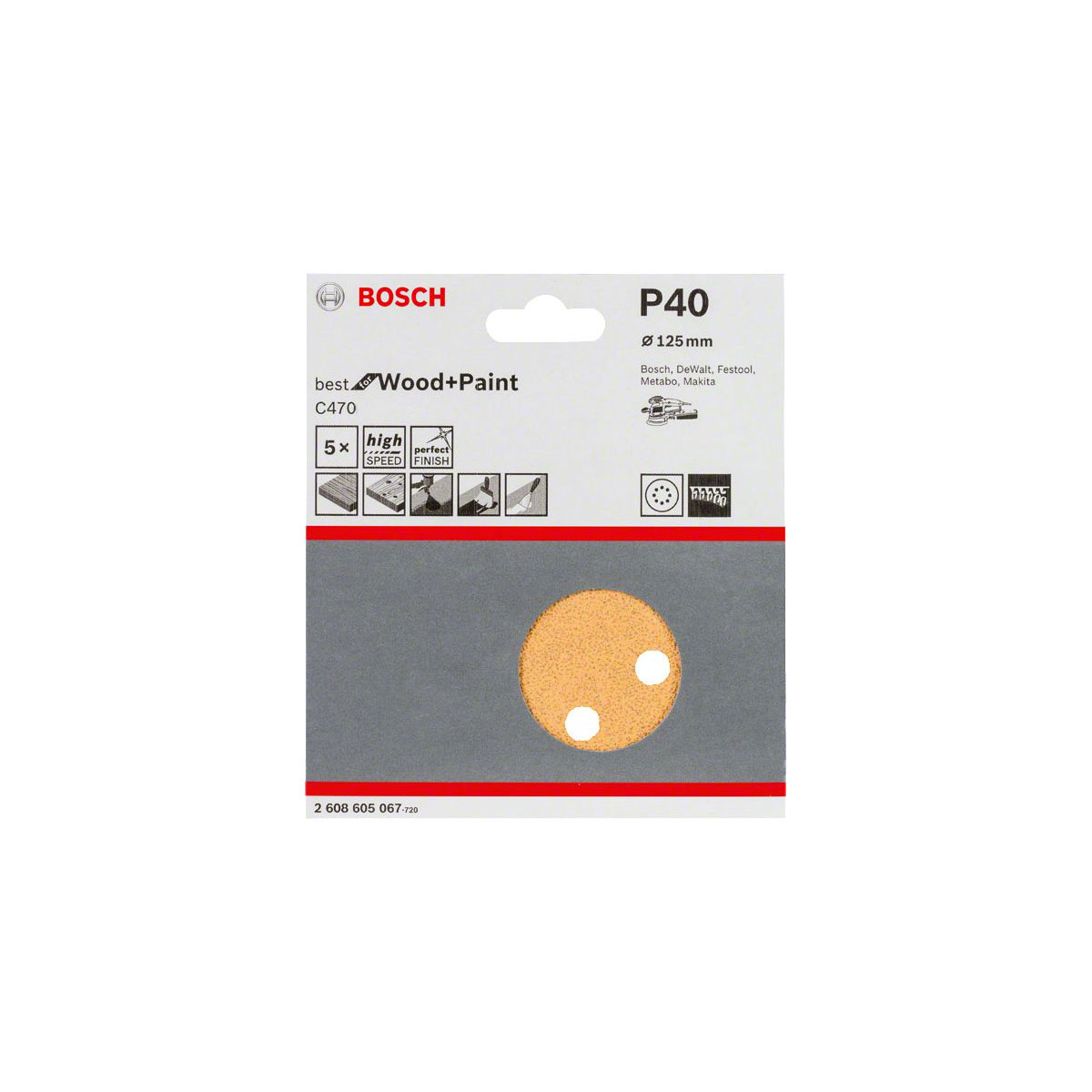Bosch Professional  Schleifblatt P40 125 mm Holz 5 Stück | 138883