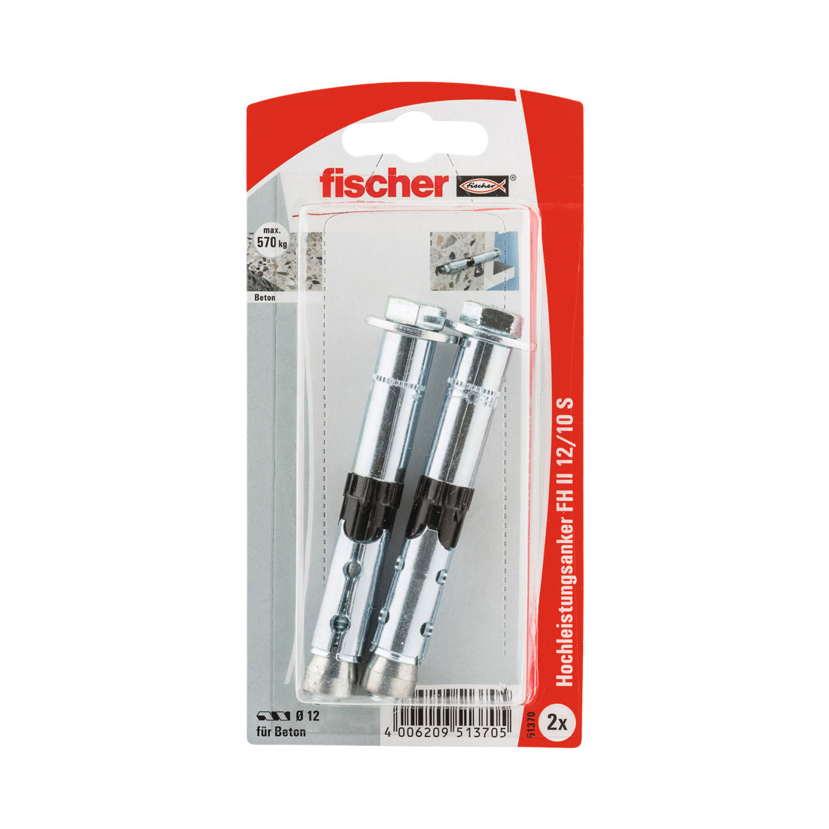 Fischer Hochleistungsanker FH II 12/10 mit Schraube 2 Stück | 12 | 162461