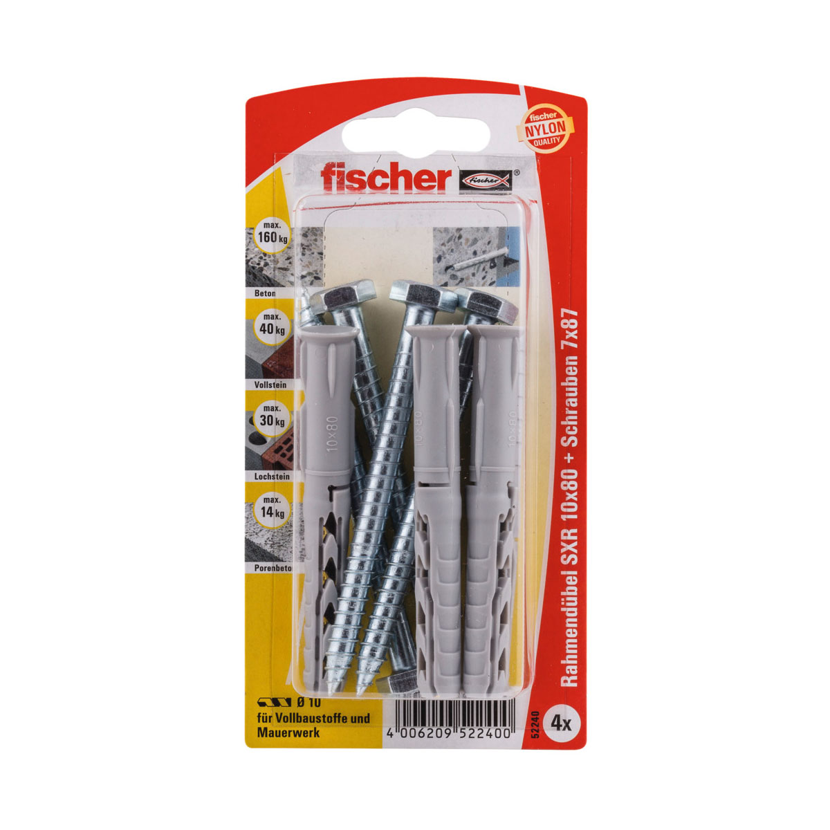 Fischer  Langschaftdübel SX R 10 x 80 mm Sechskantschraube 4 Stück | 10 | Sechskantschraube | 80 | 162472