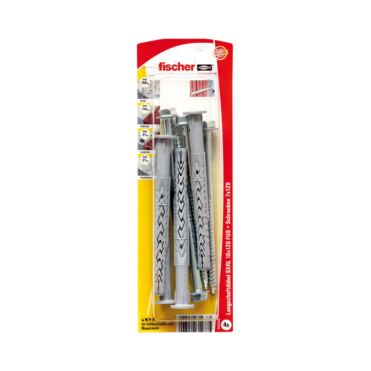 Fischer Langschaftdübel SXRL 10 x 120 FUS Sechskantschraube mit U-Scheibe 4 Stück | 10 | Sechskantschraube mit U-Scheibe | 4 | 120 | 167712