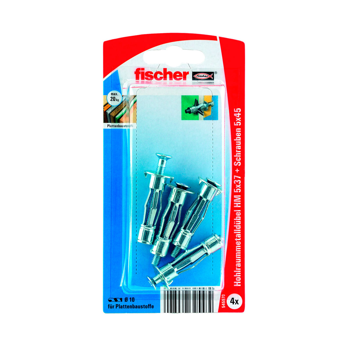 Fischer  Hohlraum-Metalldübel HM 5 x 37 mm mit metrischer Schraube 4 Stück | 167719