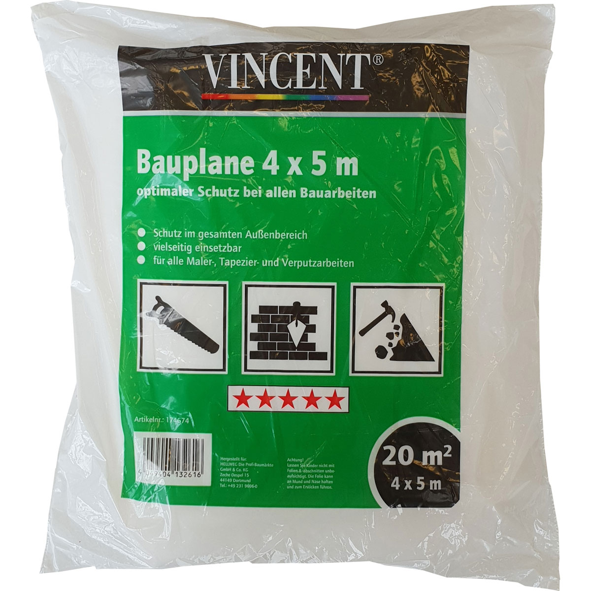 Vincent Profi Bauplane 4 x 5 m transparent | 174674
