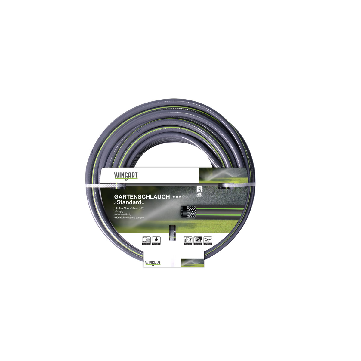 Wingart  Gartenschlauch Standard grau mit grünen Streifen 1/2" 50 m | 50 | 249655