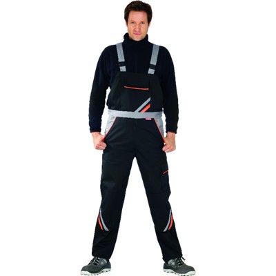 Planam - Latzhose 2431 schwarz/orange/zink, Größe 70