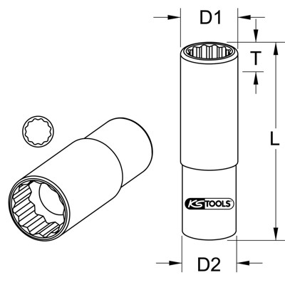 KSTOOLS® - 3/8" 12-kant-Stecknuss, lang, 16mm