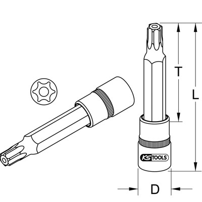 KSTOOLS® - 3/8" CHROMEplus Bit-Stecknuss Torx mit Stirnlochbohrung,lang, TB25