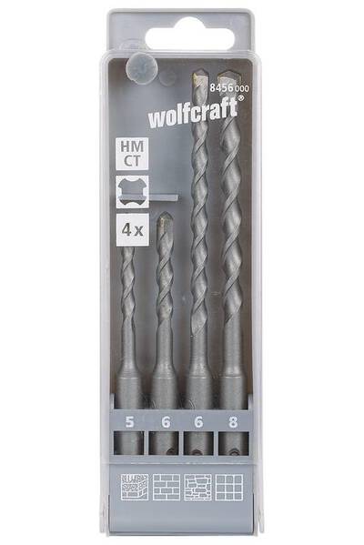 Wolfcraft 8456000 Hartmetall Hammerbohrer-Set 4teilig 5 mm, 6 mm, 6 mm, 8 mm SDS-Plus 1 Set