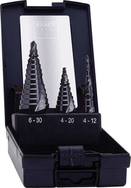 Exact 50071 HSS Stufenbohrer-Set 3teilig 4 - 12 mm, 4 - 20 mm, 6 - 30 mm TiAIN 3-Flächenschaft 1 Set
