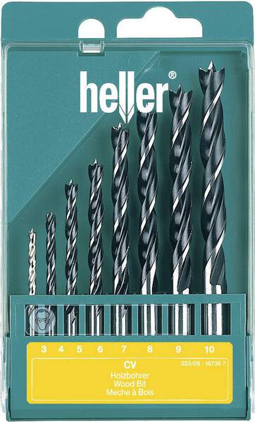 Heller Tools 205241 Holz-Spiralbohrer-Set 8teilig 3 mm, 4 mm, 5 mm, 6 mm, 7 mm, 8 mm, 9 mm, 10 mm Zylinderschaft 1 Set