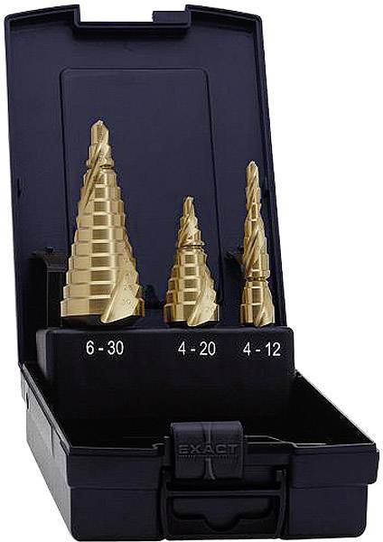 Exact 07014 HSS Stufenbohrer-Set 3teilig 4 - 12 mm, 4 - 20 mm, 6 - 30 mm TiN 3-Flächenschaft 1 Set