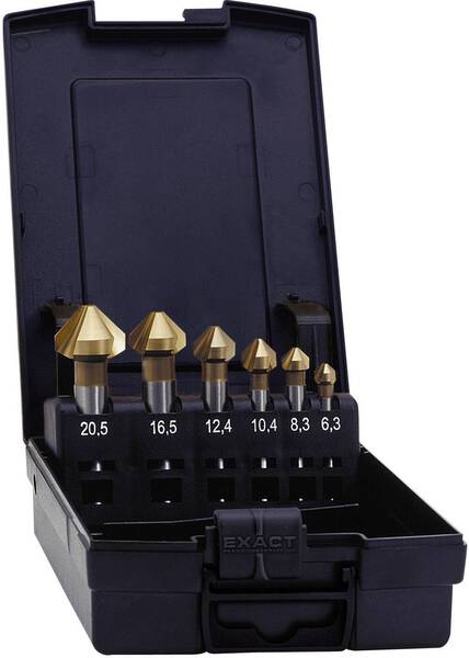 Exact 05567 Kegelsenker-Set 6teilig 6.3 mm, 8.3 mm, 10.4 mm, 12.4 mm, 16.5 mm, 20.5 mm HSS TiN Zylinderschaft 1 Set