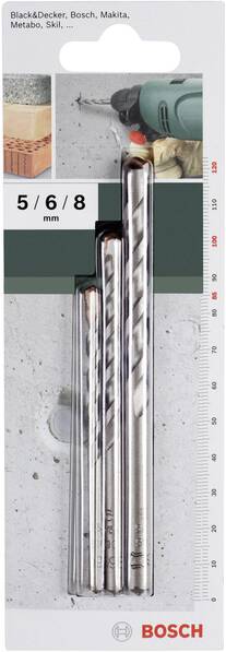 Bosch Accessories 2609255416 Hartmetall Beton-Spiralbohrer-Set 3teilig 5 mm, 6 mm, 8 mm Zylinderschaft 1 Set