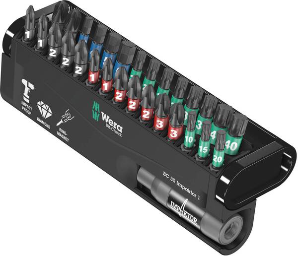Wera BC Impaktor/30 Bit-Check 05057690001 Bit-Set 30teilig Kreuzschlitz Phillips, Kreuzschlitz Pozidriv, Innen-TORX, Inn