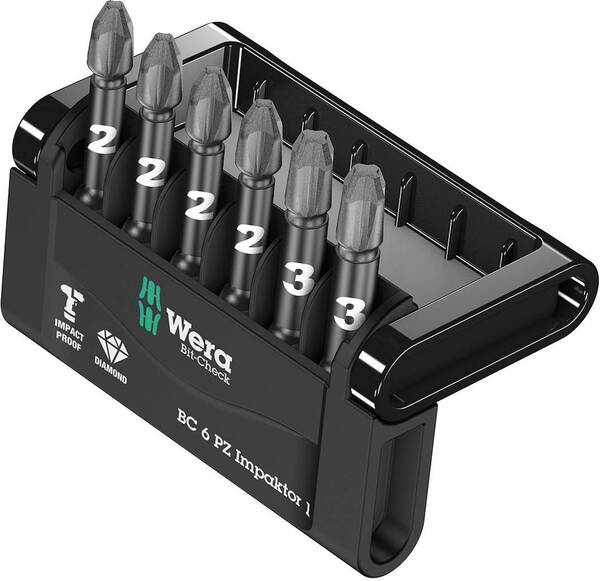 Wera Mini-Check Impaktor 3 05057692001 Bit-Set 6teilig Kreuzschlitz Pozidriv Impaktor-Technologie