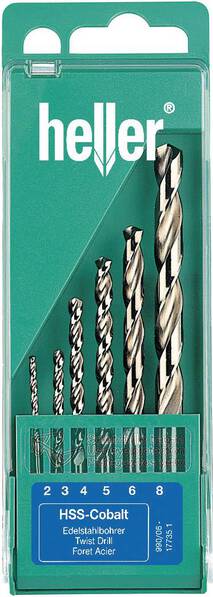 Heller Tools 17735 D HSS Metall-Spiralbohrer-Set 6teilig 2 mm, 3 mm, 4 mm, 5 mm, 6 mm, 8 mm Cobalt DIN 338 Zylinderscha
