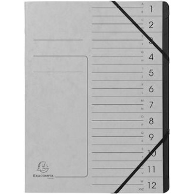 EXACOMPTA - Ordnungsmappe, A4, 355g/m², grau, 541211E, 12 Fächer, Colorspankarton,