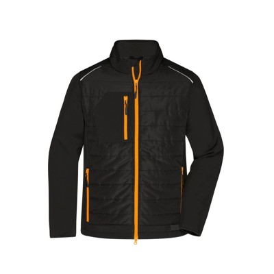 James & Nicholson - Herren Softshell Hybridjacke JN1820, schwarz/neon-orange, Größe 5XL