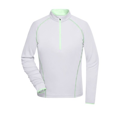 James & Nicholson - Damen Langarm Sportshirt JN497, weiß/hellgrün, Größe XS