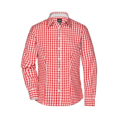 James & Nicholson - Langarm Karobluse Easy Care JN616, orange/weiß, Größe XL