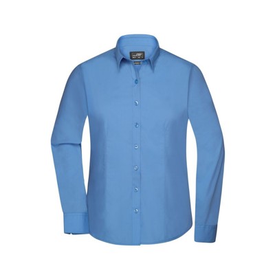 James & Nicholson - Damenbluse Poplin Langarm JN677, aqua-blau, Größe S