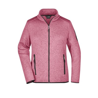 James & Nicholson - Damen Fleece Strickjacke JN761, pink-melange/weiß, Größe S