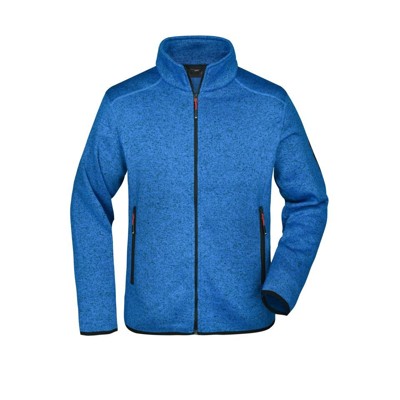 James & Nicholson - Herren Fleece Strickjacke JN762, königs-blau-melange/rot, Größe S