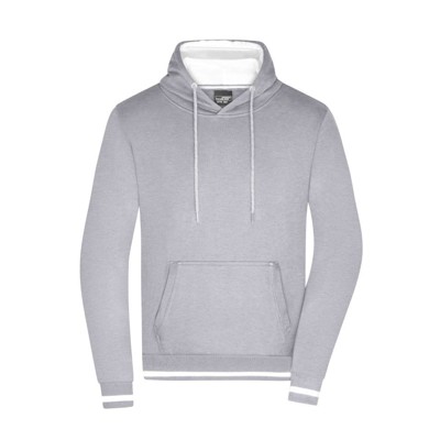 James & Nicholson - Herren Club Kapuzenshirt JN778, grau heather/weiß, Größe XXL