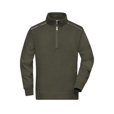 James & Nicholson - Workwear Sweatshirt Halfzip JN895, oliv, Größe 3XL